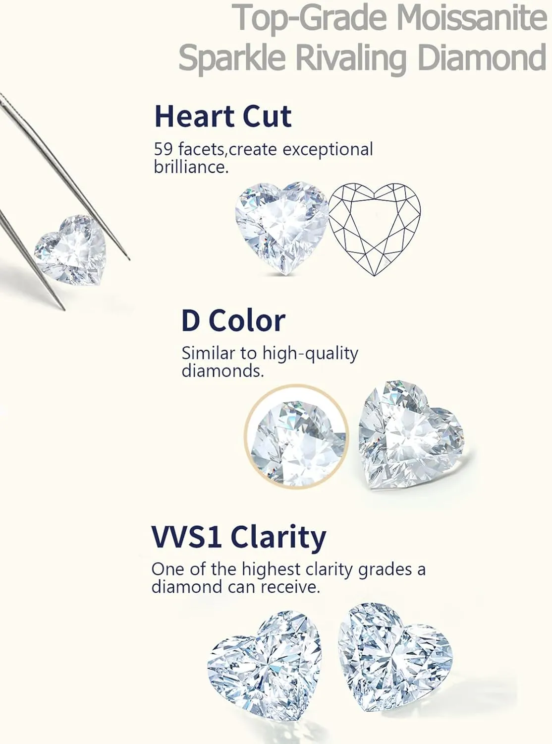 1-2 Carat Moissanite Cute Small Solitaire Necklace for Women, Round Cut/Heart Cut, Solid 925 Sterling Silver, 16"/18"/20" Adjustable Chain, Anniversary Mother's Day Valentines Gift
