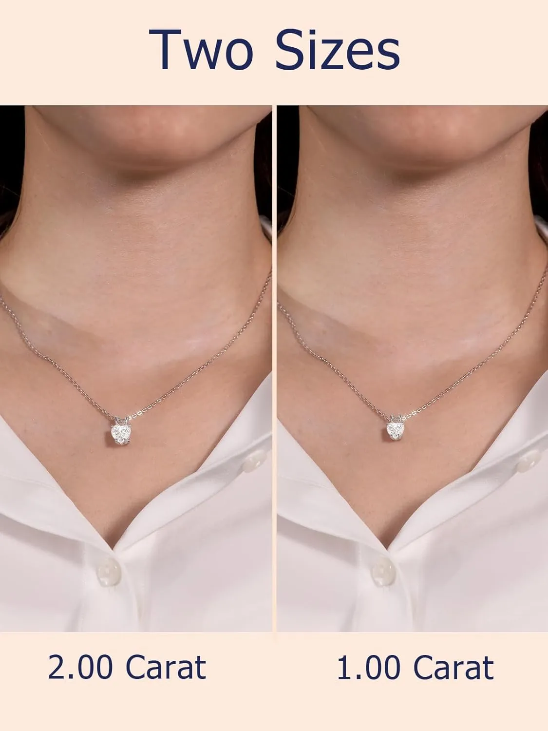 1-2 Carat Moissanite Cute Small Solitaire Necklace for Women, Round Cut/Heart Cut, Solid 925 Sterling Silver, 16"/18"/20" Adjustable Chain, Anniversary Mother's Day Valentines Gift