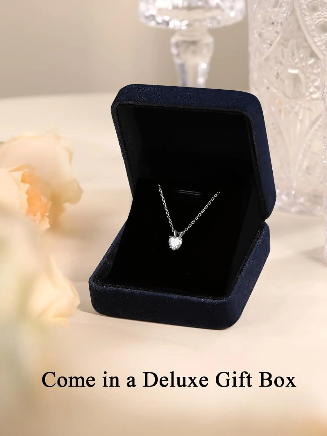 1-2 Carat Moissanite Cute Small Solitaire Necklace for Women, Round Cut/Heart Cut, Solid 925 Sterling Silver, 16"/18"/20" Adjustable Chain, Anniversary Mother's Day Valentines Gift