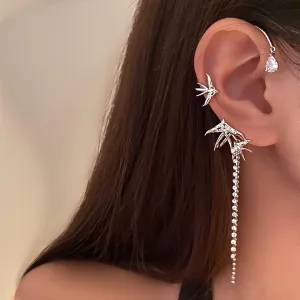 1 Pair Zircon Butterfly Earrings For Women Rhinestone Non Pierced Ear Crawler Clips Butterfly Cuff Wrap Earrings