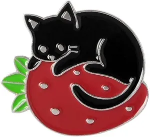 1 Pc Lovely Enamel Brooch Pins Cartoon,Cat Pins for Backpacks, Cat Strawberry Brooch Pins Badges Lapel Pin for Women Girl Backpacks Clothing Bags Jackets Jewelry