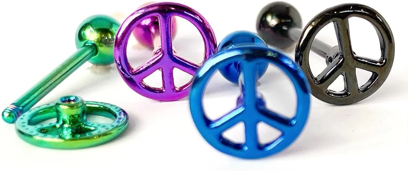 1 Piece of Unique Titanium Anodized Peace Sign Tongue Ring - 14g - Body Jewelry