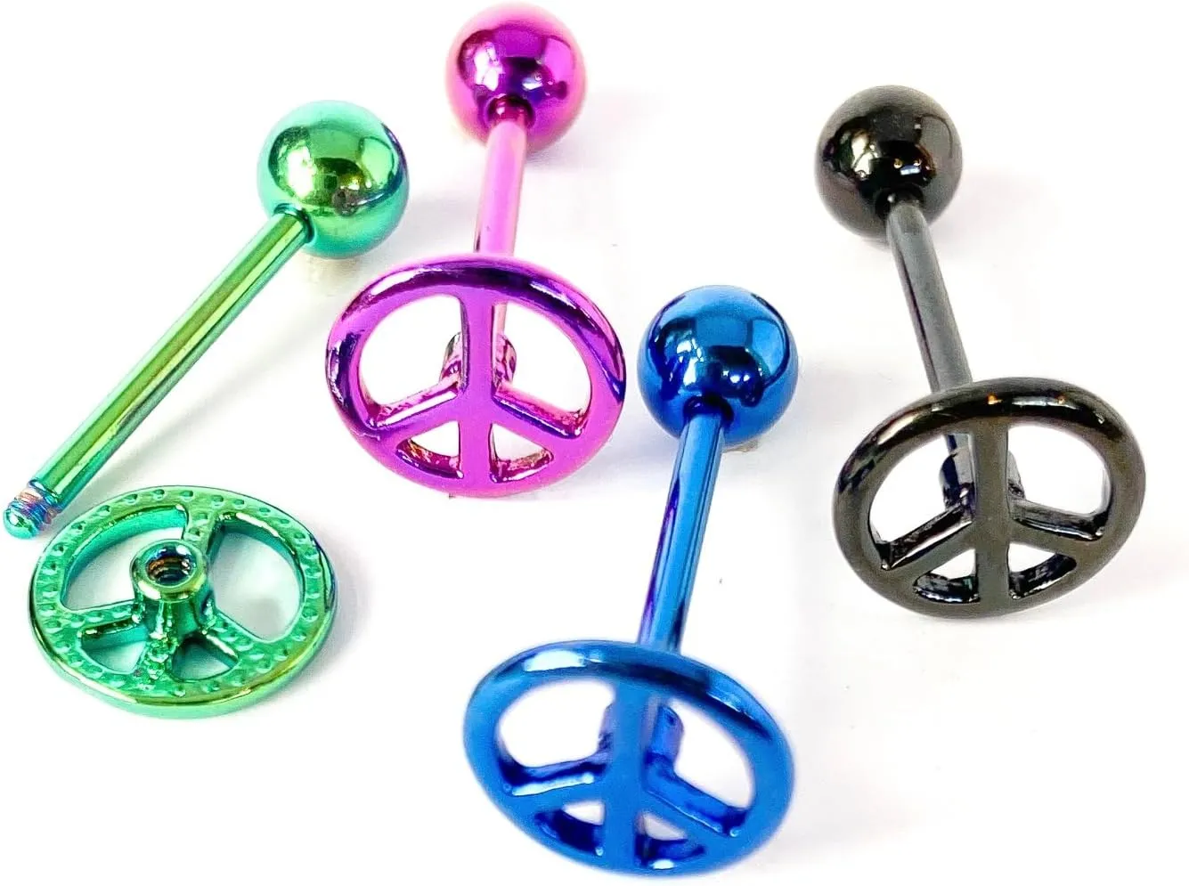 1 Piece of Unique Titanium Anodized Peace Sign Tongue Ring - 14g - Body Jewelry