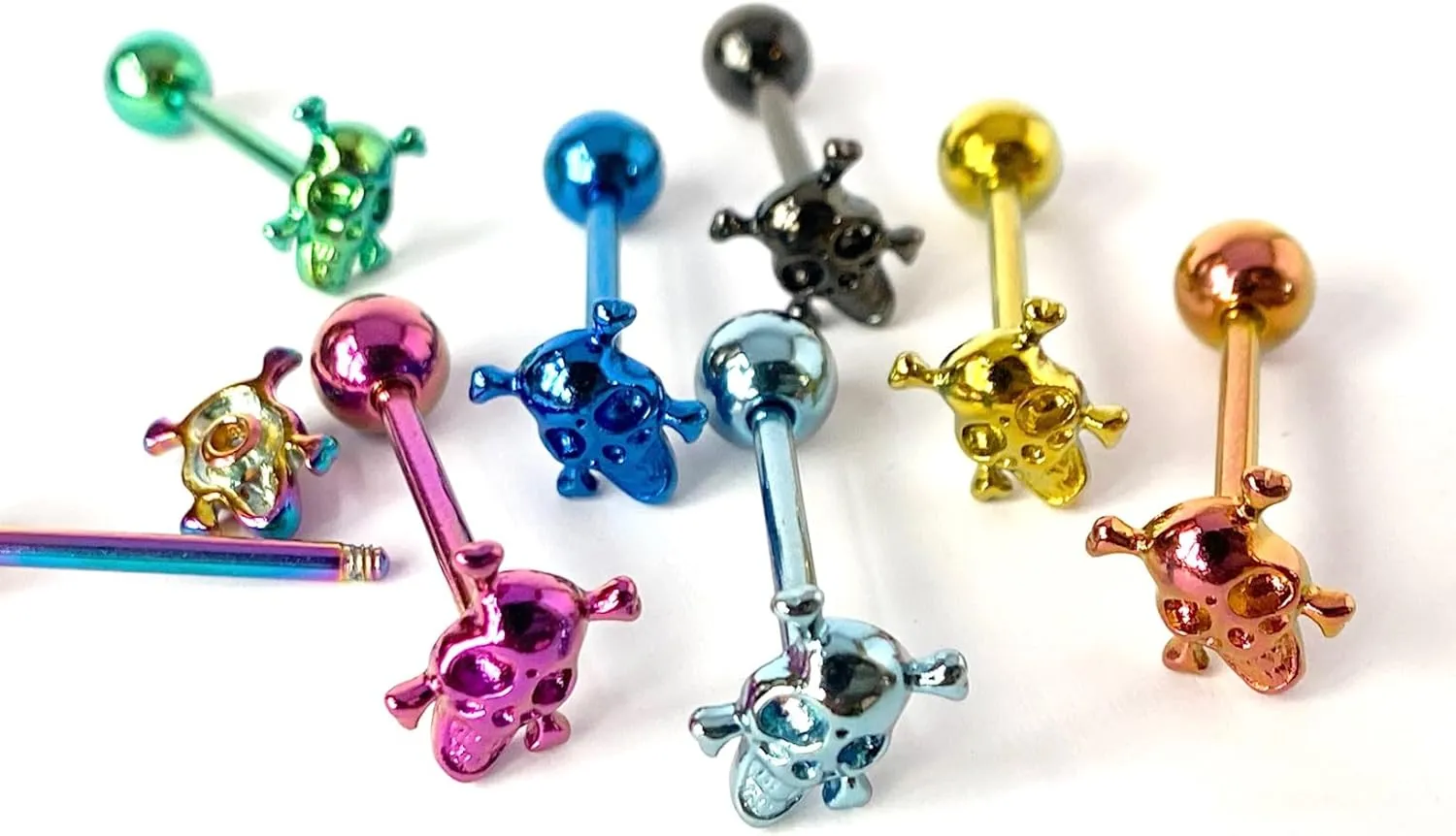 1 Piece of Unique Titanium Anodized Skull & Crossbones Tongue Ring -14g - Body Jewelry