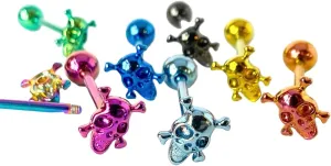 1 Piece of Unique Titanium Anodized Skull & Crossbones Tongue Ring -14g - Body Jewelry