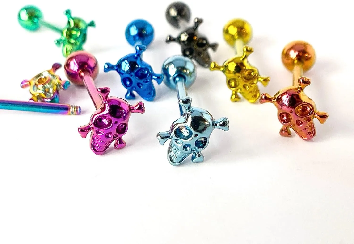 1 Piece of Unique Titanium Anodized Skull & Crossbones Tongue Ring -14g - Body Jewelry