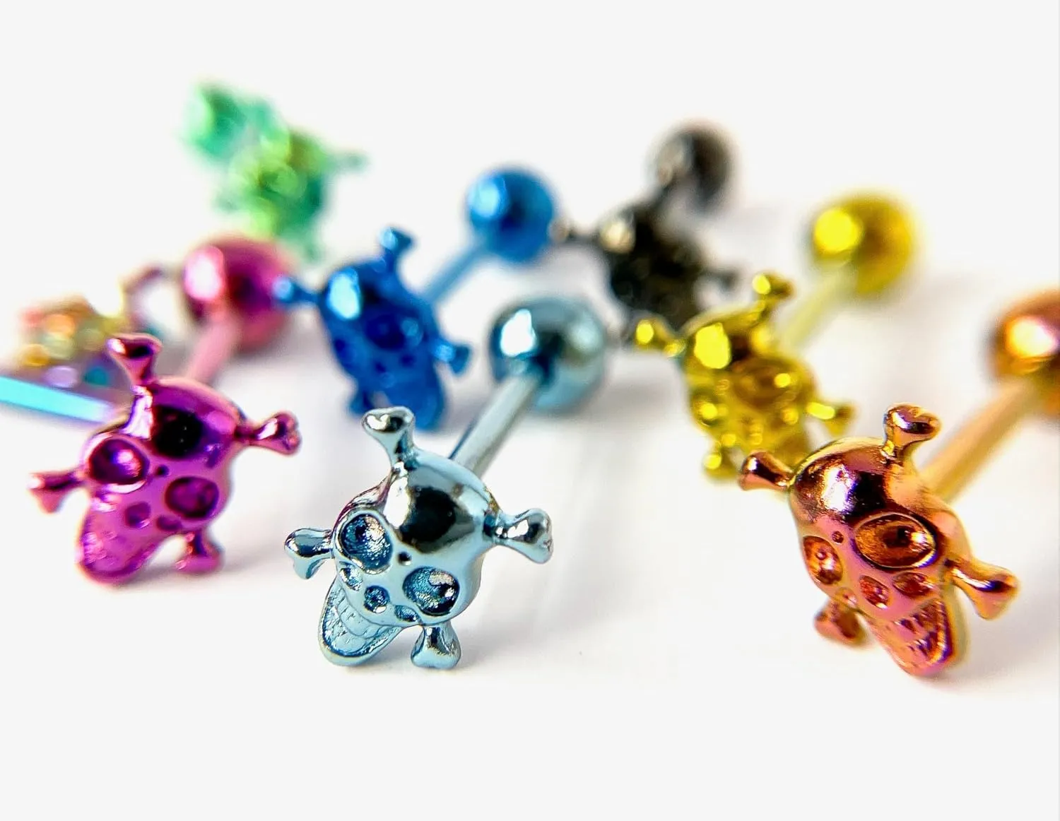 1 Piece of Unique Titanium Anodized Skull & Crossbones Tongue Ring -14g - Body Jewelry