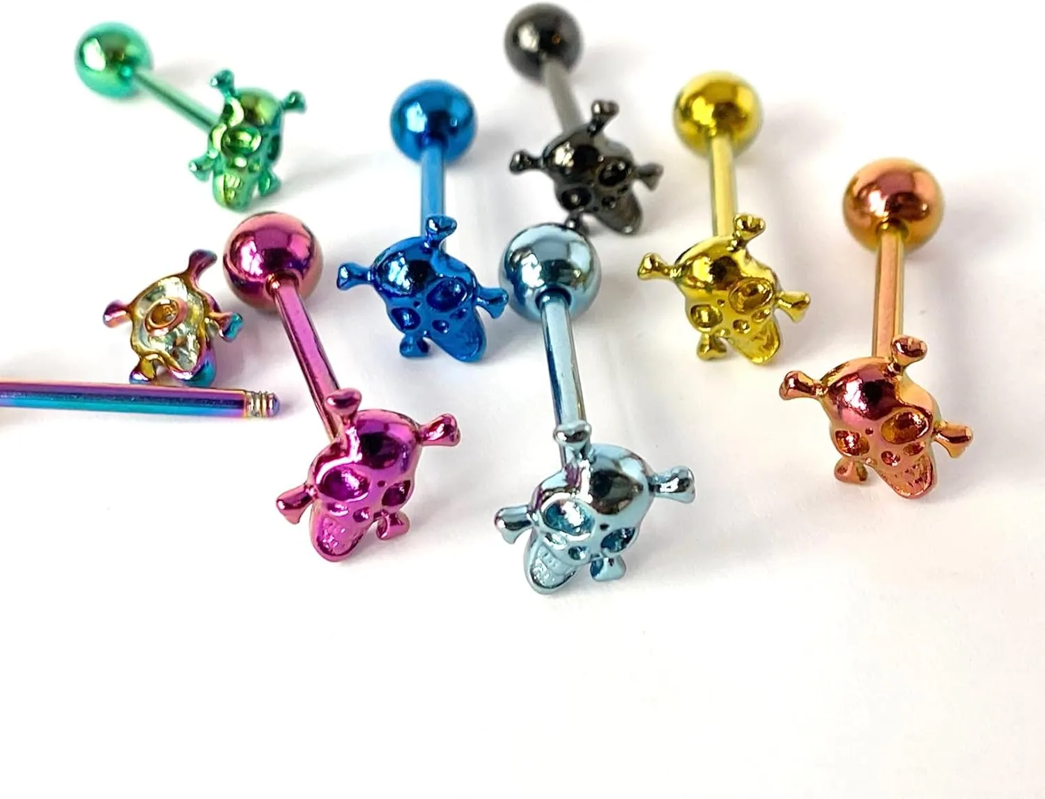 1 Piece of Unique Titanium Anodized Skull & Crossbones Tongue Ring -14g - Body Jewelry