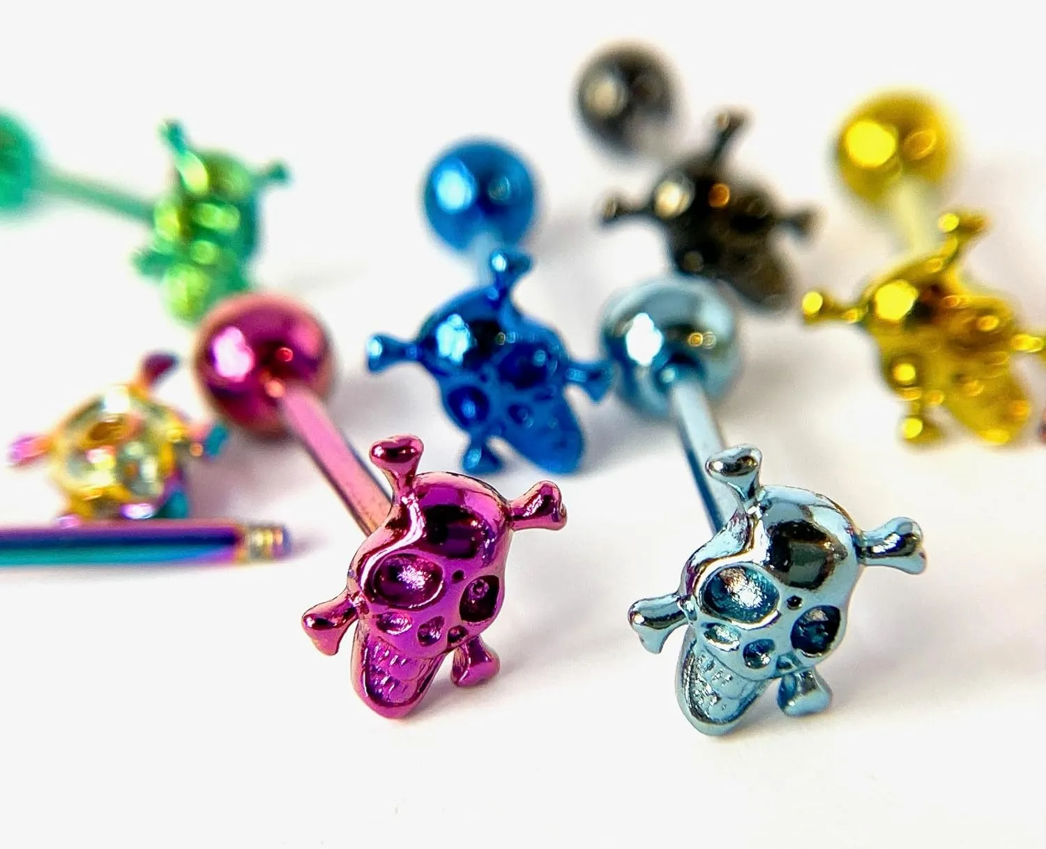 1 Piece of Unique Titanium Anodized Skull & Crossbones Tongue Ring -14g - Body Jewelry