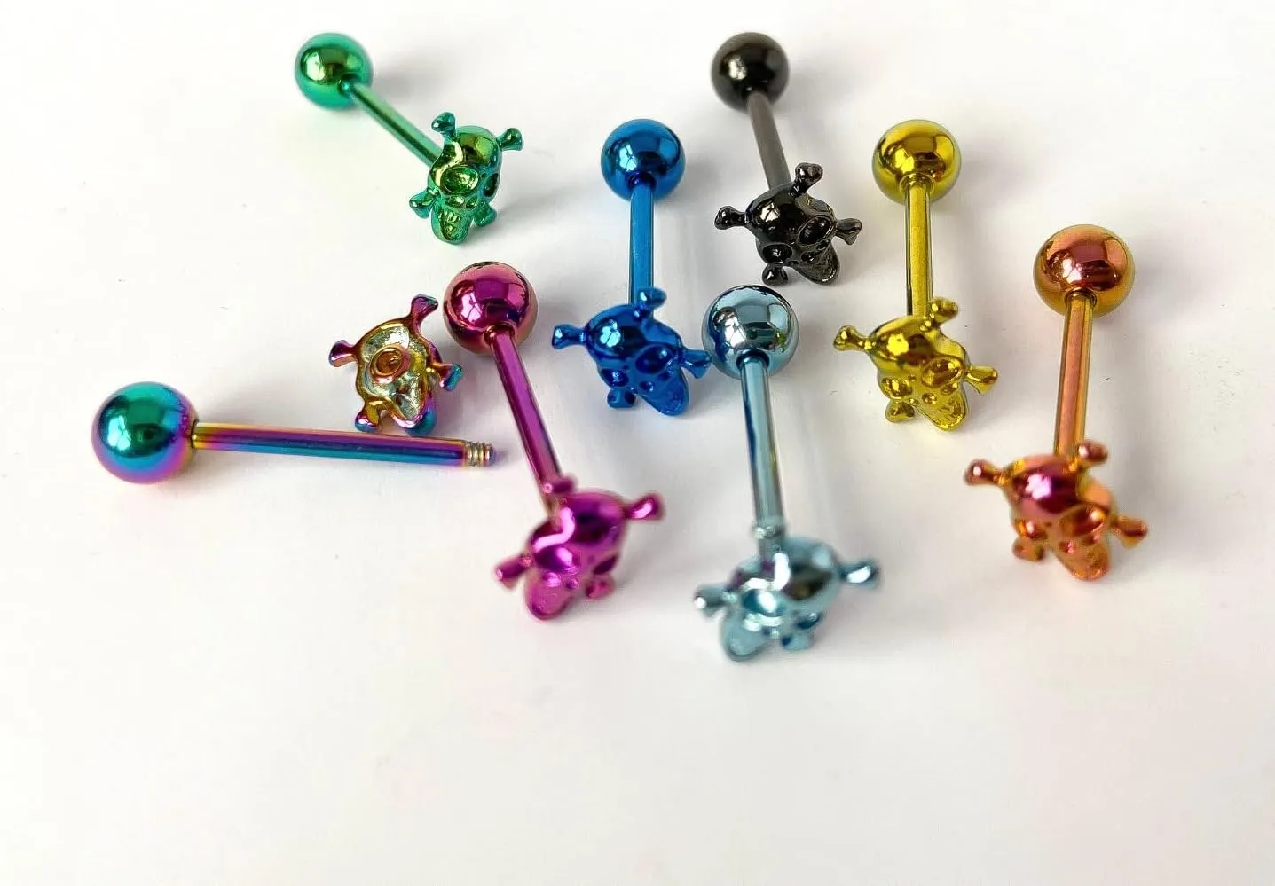 1 Piece of Unique Titanium Anodized Skull & Crossbones Tongue Ring -14g - Body Jewelry