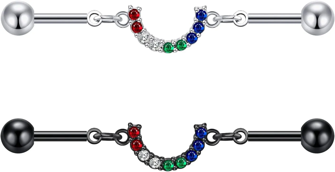 1/2/3/5/10PCS 1.6MM Industrial Barbells Halloween Surgical Steel CZ Ear Studs Ear Rings Kit Lip Nail Cartilage Helix Lobe Lip Nose Rings Tragus Body Piercing Jewelry for Women Men