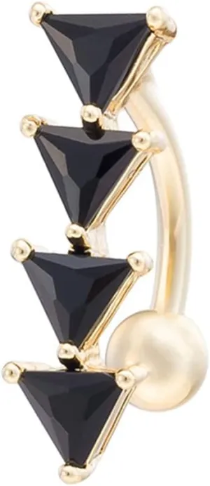 14G Belly Button Rings Surgical Steel Long Bar, Vintage Navel Rings for Women Gold Black Triangle Shape with Black Cubic Zirconia