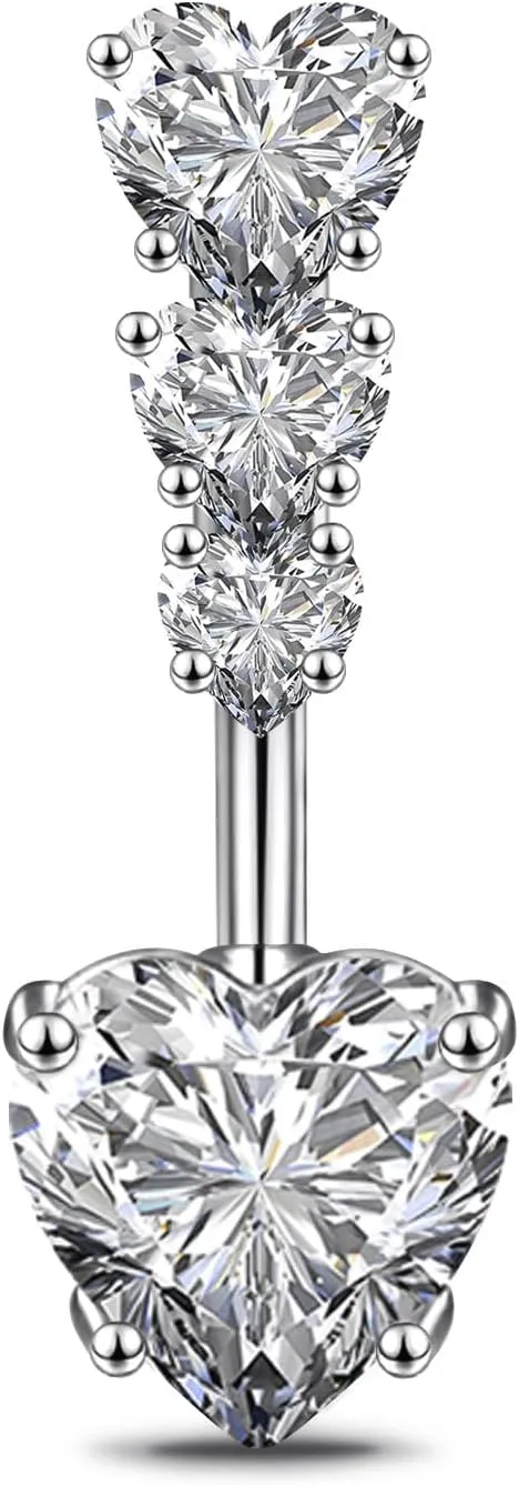 14G G23 Titanium Belly Button Rings Long Belly Ring Navel Studs Curved Barbell CZ Belly Rings Bar Navel Ring Diamond Piercing Jewelry for Women 10MM Silver