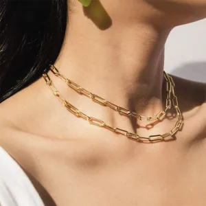 14K Gold Filled Link Chain Neclace Rectangle Paper Clip Chain Choker for Women Jewelry