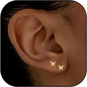 14K Gold Plating Stud Earrings for Women Hypoallergenic Simple Small Stud Earrings Bow Heart Cross Moon Star Earrings Cartilage Tragus Earrings Minimalist Jewelry Gifts for Women