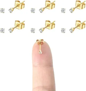 14K Gold Plating Tiny 2MM Cubic Zirconia Stud Earrings Minimal 20G Cartilage Piercing Ear Studs Smallest CZ Post Earrings for Women&Men