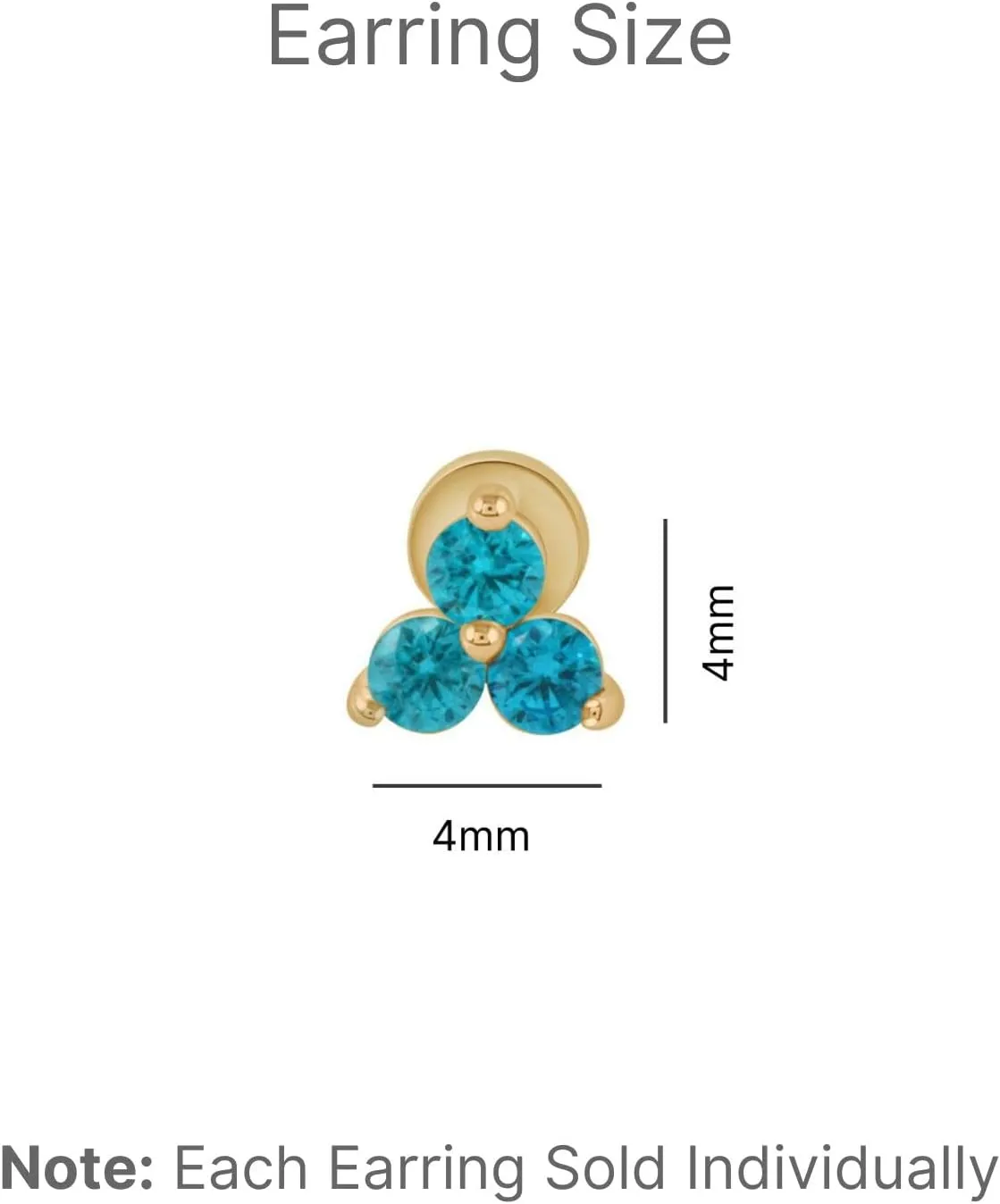 14K Solid Gold Gemstone Trio Flat Back Earrings for Women Threaded Conch Tragus Helix Piercing Jewelry Flower Cartilage Earring Hypoallergenic Screw Back Stud 3 Birthstone Minimalist SINGLE STUD/PAIR