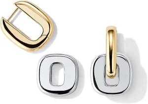 14K Two Tone Convertible Link Hoop Earrings for Women | Chunky Gold/Silver Statement Earrings | Trendy Huggie Earings Dupes
