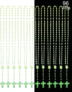 15" Glow in the Dark Rosary, 48 or 96 Pcs Plastic Rosarios Catolicos, Economy Rosary Beads for First Communion, Church Welcome Gifts for Boys Girls Women men