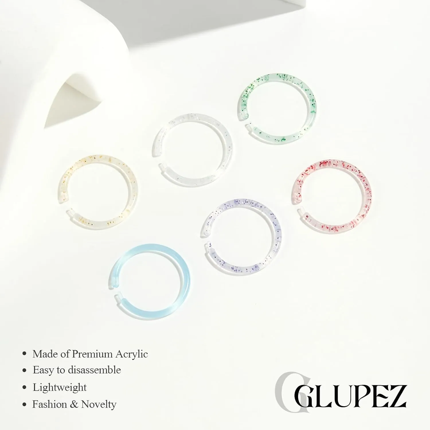 16G 20G Nose Septum Rings Acrylic Nose Nostril Hinged Hoop Ring Flexible Nose Rings Retainer Earring Clicker Helix Cartilage Piercing Jewelry for Women Men 8MM 10MM
