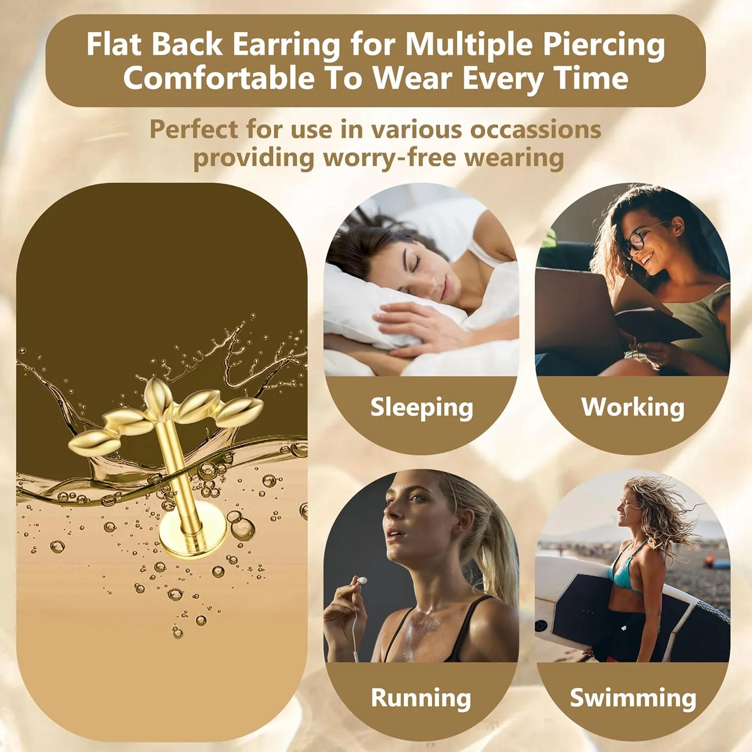 16G Flat Back Earrings for Women Stainless Steel Internally Threaded Cartilage Stud Earrings Butterfly CZ Flatback Stud Earring Tragus Helix Body Piercing Jewelry