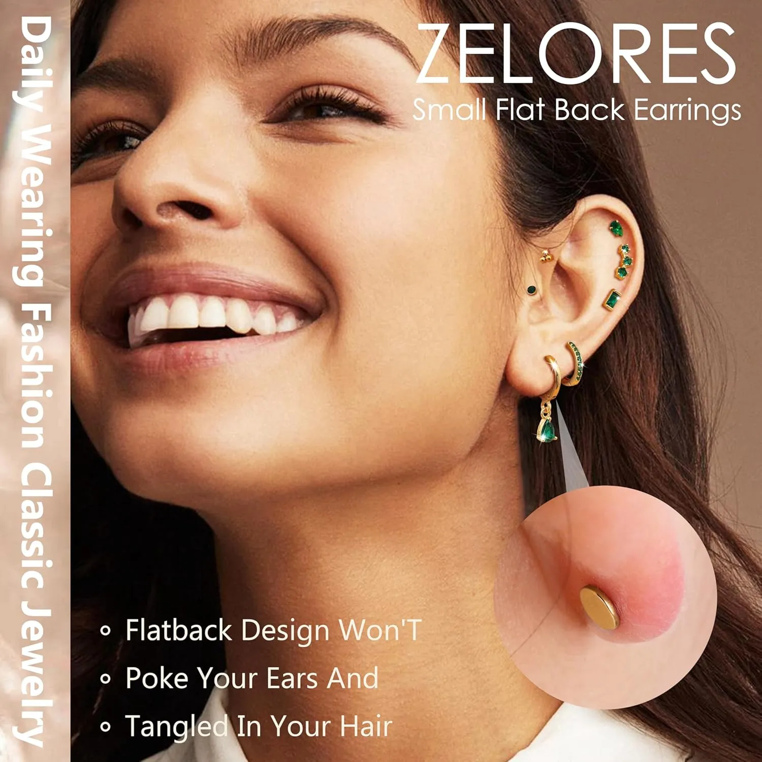 16G Flat Back Earrings for Women Stainless Steel Internally Threaded Cartilage Stud Earrings Butterfly CZ Flatback Stud Earring Tragus Helix Body Piercing Jewelry