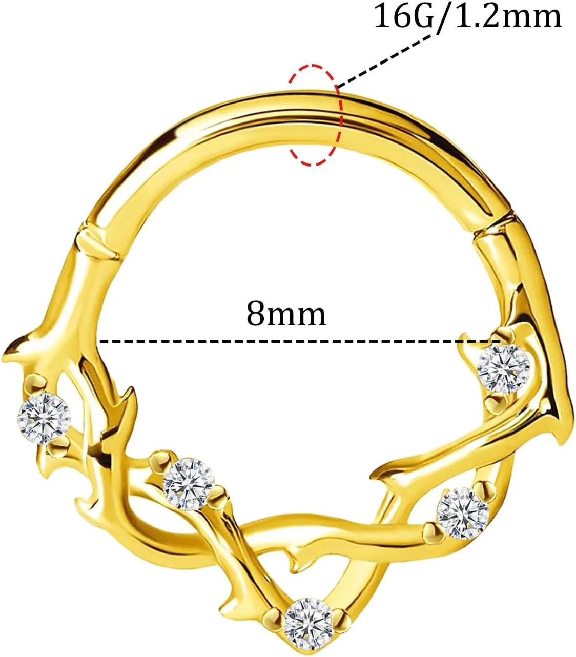 16G Septum Rings, 8mm 10mm 316L Stainless Steel Nose Ring Hoop, Vine Shaped Cartilage Earrings for Women, Tragus Helix Rook Daith Body Piercing Jewelry