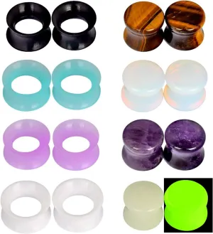 16Pcs Silicone and Stone Ear Plugs Tunnels Kit Ear Gauges Double Flare Solid Amethyst Ear Stretchers Set Multiple Stone with Silicone O-Ring Body Piercing Jewelry for Women Men 2G-5/8