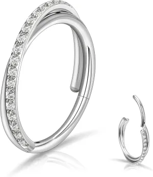 18G 16G Titanium Cartilage Earrings Crystal Nose Hoop for Women Diameter 6mm 8mm 10mm 12mm CZ Helix Conch Daith Rook Tragus Lobe Snug Lip Nostril Rings Body Piercing Jewelry-Silver-Gold-Black