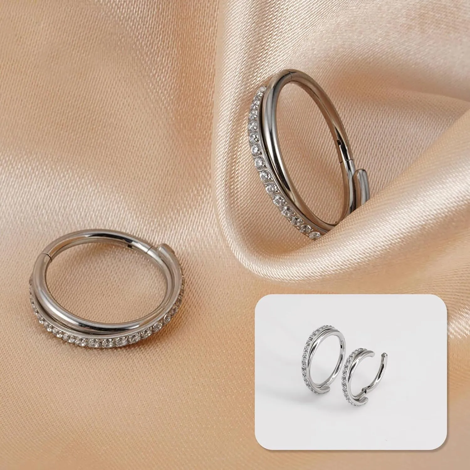 18G 16G Titanium Cartilage Earrings Crystal Nose Hoop for Women Diameter 6mm 8mm 10mm 12mm CZ Helix Conch Daith Rook Tragus Lobe Snug Lip Nostril Rings Body Piercing Jewelry-Silver-Gold-Black