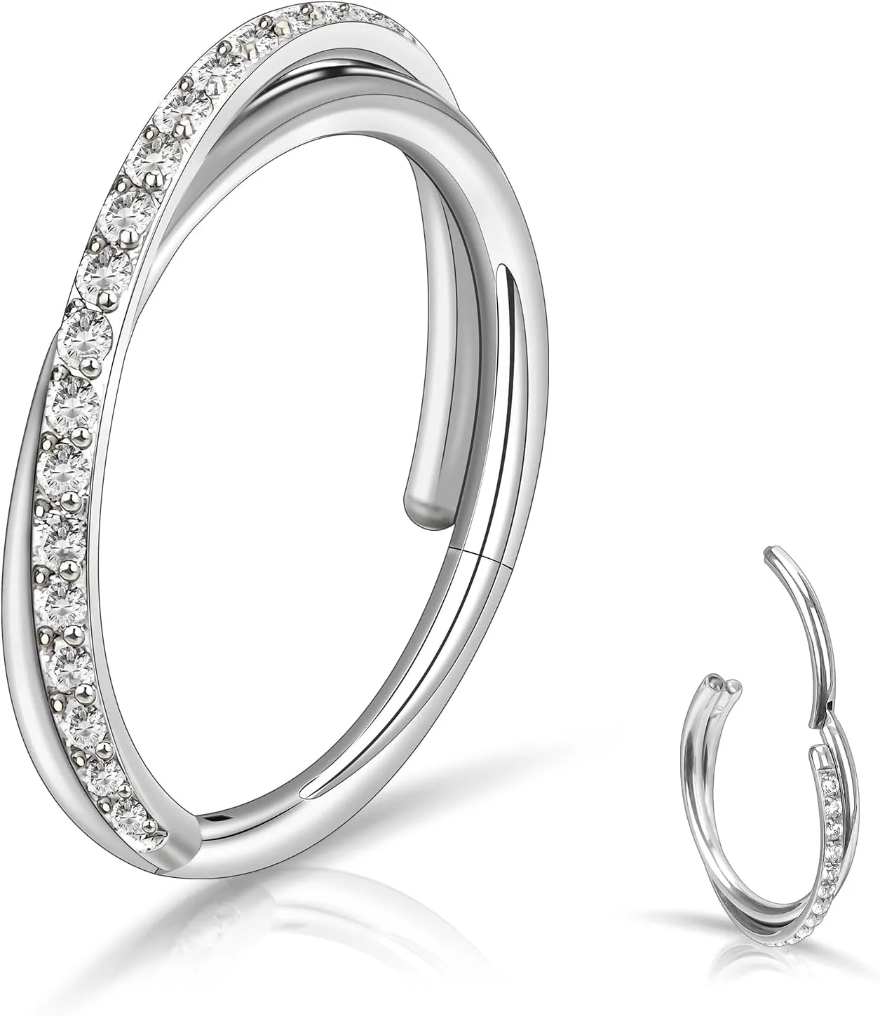 18G 16G Titanium Cartilage Earrings Crystal Nose Hoop for Women Diameter 6mm 8mm 10mm 12mm CZ Helix Conch Daith Rook Tragus Lobe Snug Lip Nostril Rings Body Piercing Jewelry-Silver-Gold-Black