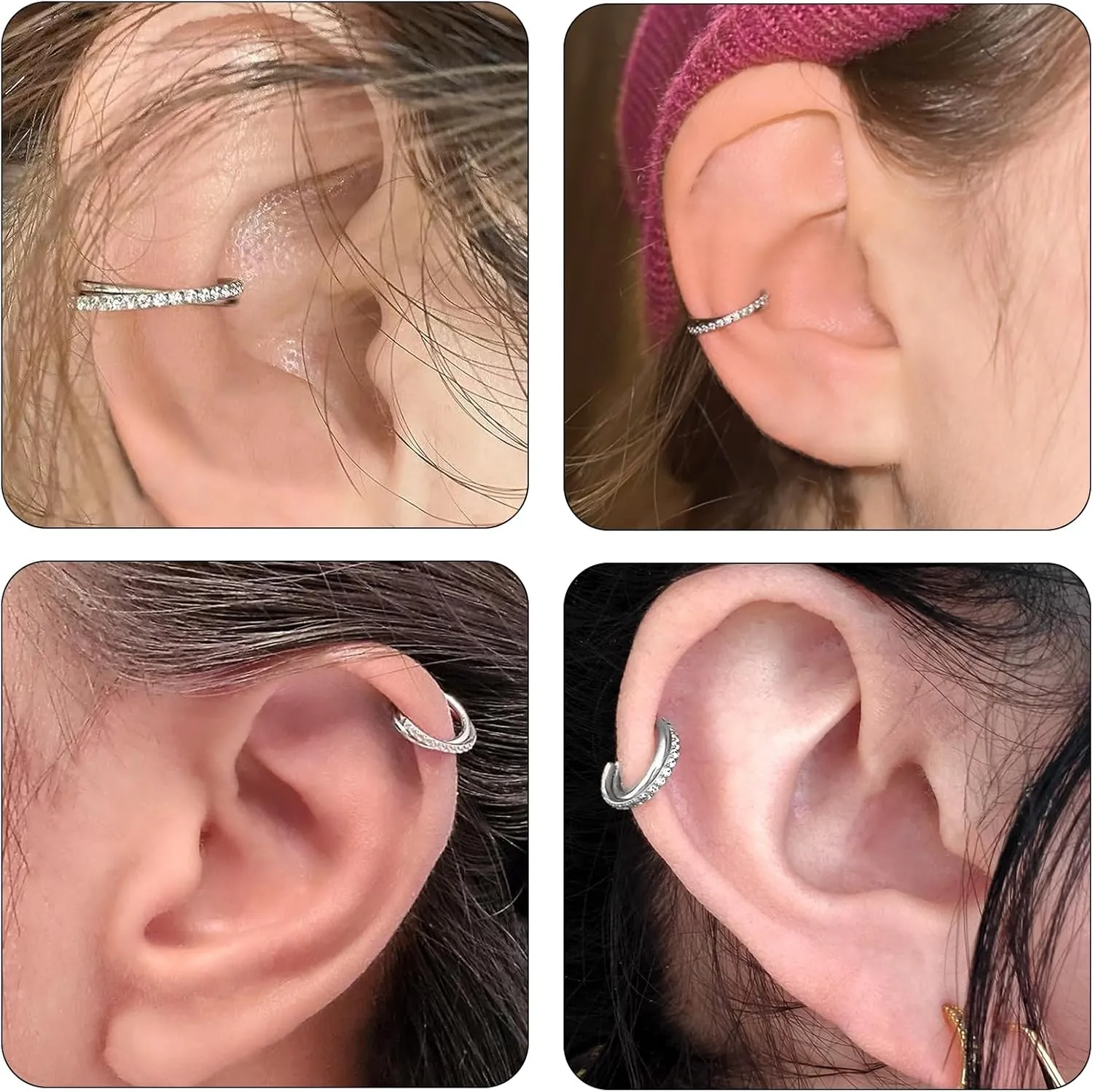18G 16G Titanium Cartilage Earrings Crystal Nose Hoop for Women Diameter 6mm 8mm 10mm 12mm CZ Helix Conch Daith Rook Tragus Lobe Snug Lip Nostril Rings Body Piercing Jewelry-Silver-Gold-Black
