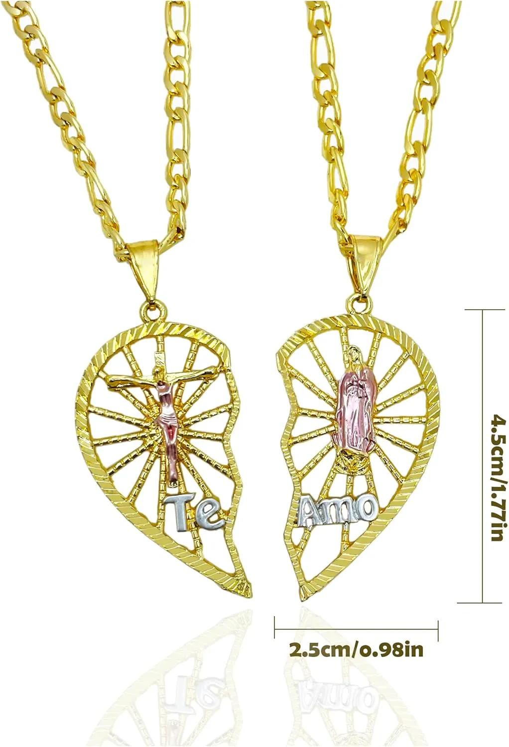 18K Gold Plated Couples Necklace Virgin Mary Necklace Jesus Necklace Heart Necklace, I Love You Break-apart Heart Necklace Chain Pendant Charm,Fine Jewelry Gifts to Share for Her(Couple necklace)