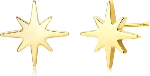 18K Gold Plated Sterling Silver North Star Stud Earrings Gold Earrings