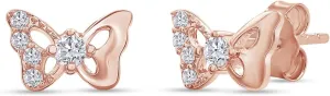 18K Gold Plated Sterling Silver Post & Push Back Butterfly Stud Earrings | Round Moissanite Diamond Dainty Earrings for Women (0.12 Ctw)