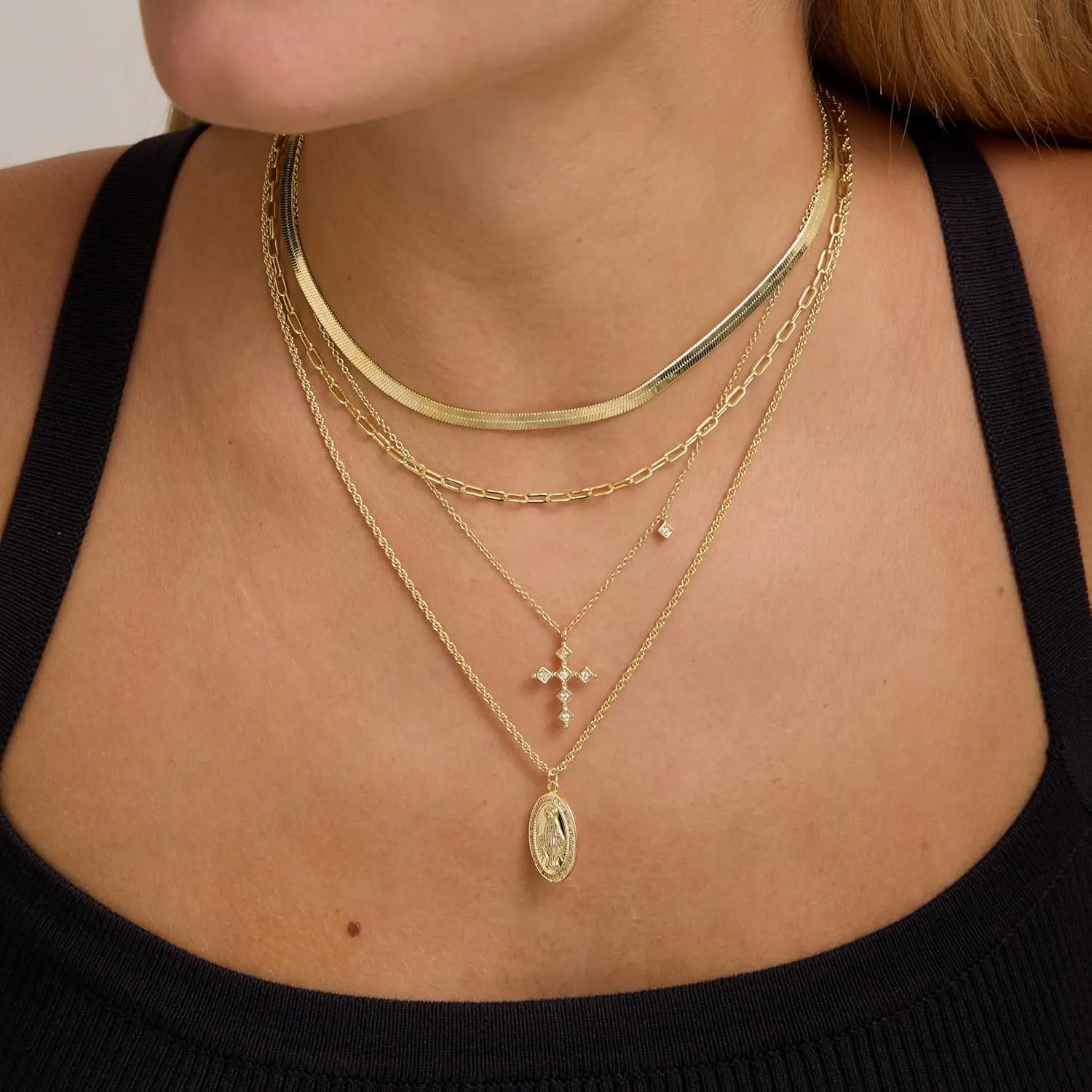 18K Gold Virgin Mary Necklace - Medallion Necklace - Miraculous Medal Coin Necklace for Women Religious Necklace
