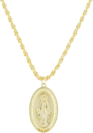 18K Gold Virgin Mary Necklace - Medallion Necklace - Miraculous Medal Coin Necklace for Women Religious Necklace