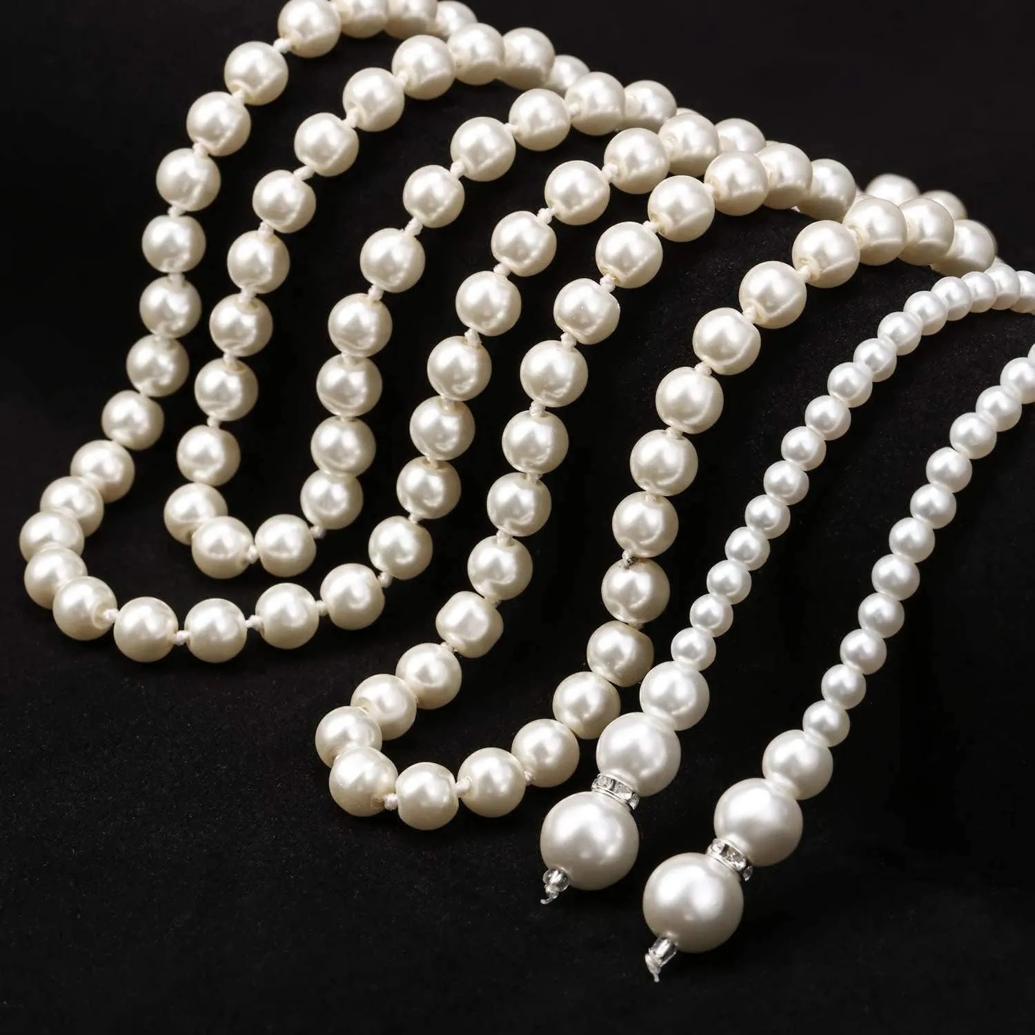 1920s Imitation Faux Long Pearl Strand Y Necklace 6mm Layered Knot Retro Costume Jewelry Flapper Party Wedding Accessories Mother's Day Gift