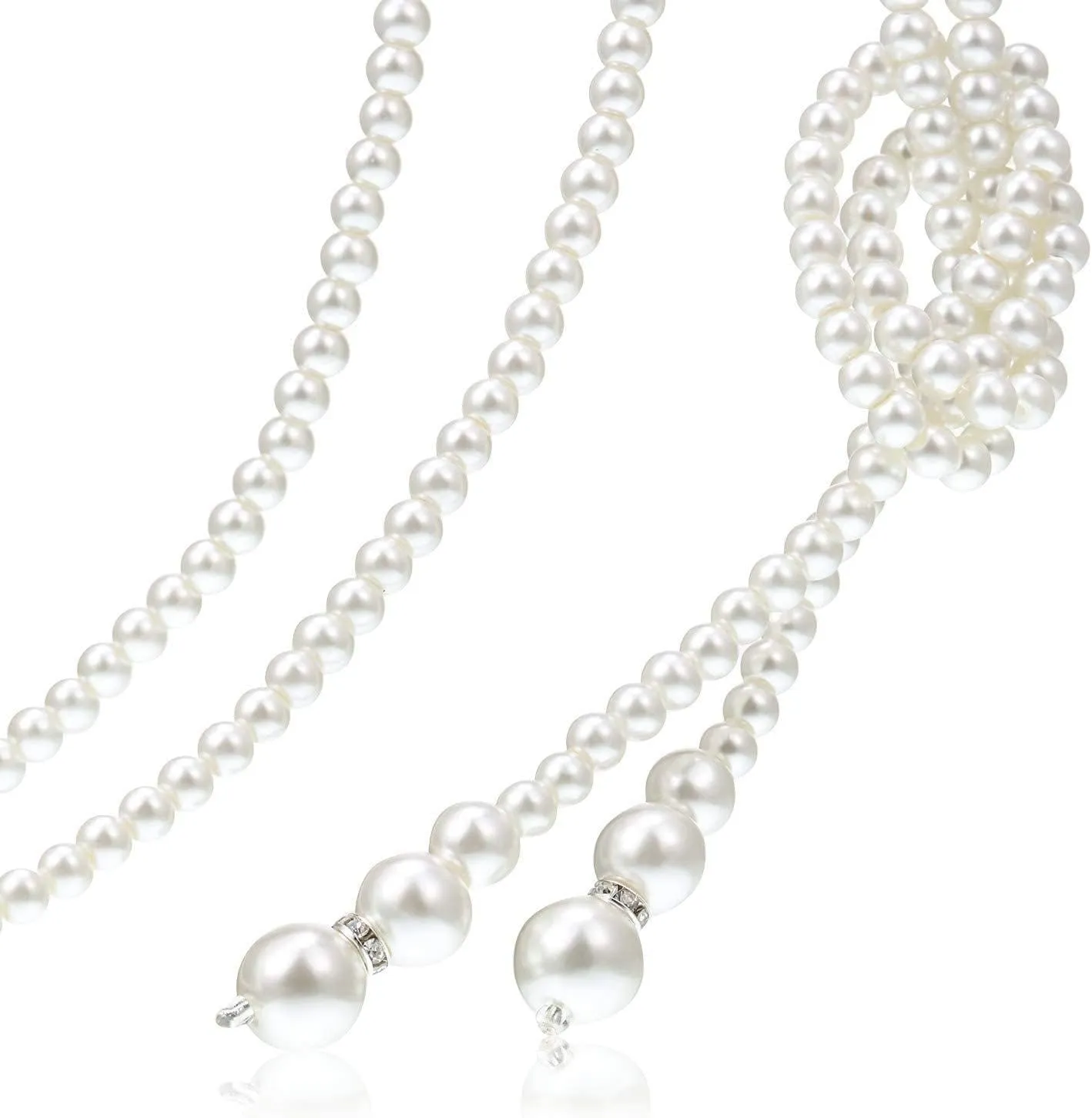 1920s Imitation Faux Long Pearl Strand Y Necklace 6mm Layered Knot Retro Costume Jewelry Flapper Party Wedding Accessories Mother's Day Gift