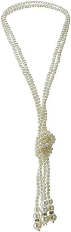 1920s Imitation Faux Long Pearl Strand Y Necklace 6mm Layered Knot Retro Costume Jewelry Flapper Party Wedding Accessories Mother's Day Gift