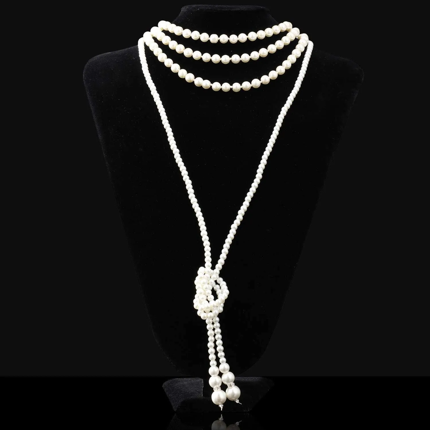 1920s Imitation Faux Long Pearl Strand Y Necklace 6mm Layered Knot Retro Costume Jewelry Flapper Party Wedding Accessories Mother's Day Gift