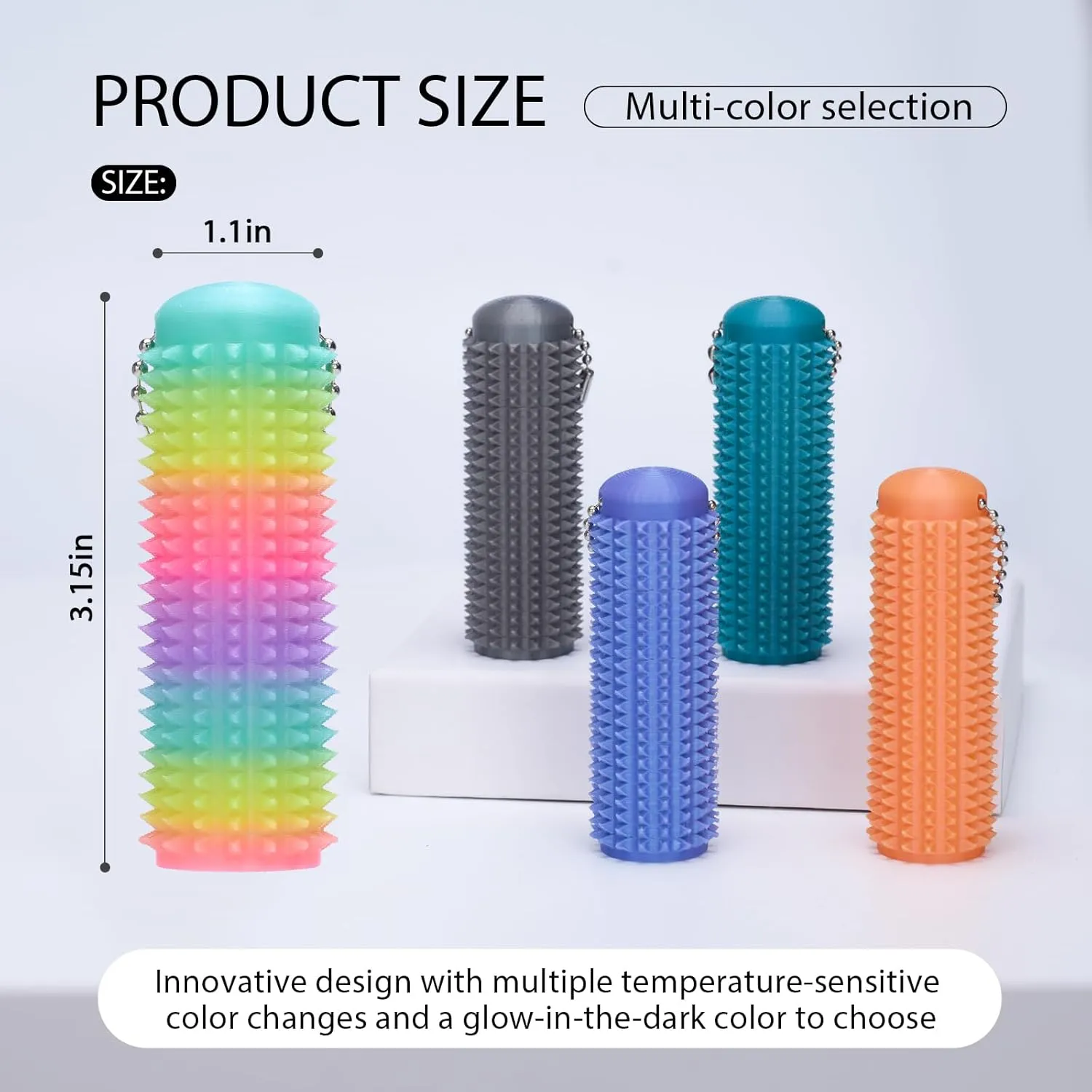 1PC Little Ouchies Fidget Keychain for Adults,Spiky Grippie Stim Sensory Toy | Pain Relief & Anxiety Stress Relief |Tactile Fidget for ADHD,Focus & Venting | Color-Changing (30C) & Glow in Dark