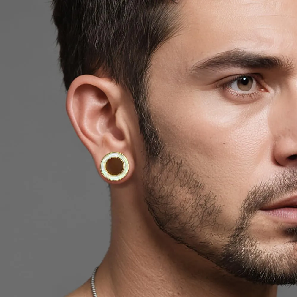 2 Pairs White Pearl Shell Stainless Steel Ear Gauges Plugs and Tunnels, Size 2g - 1 inch Hypoallergenic Surgical Steel Ear Stretcher Expander Body Jewelry