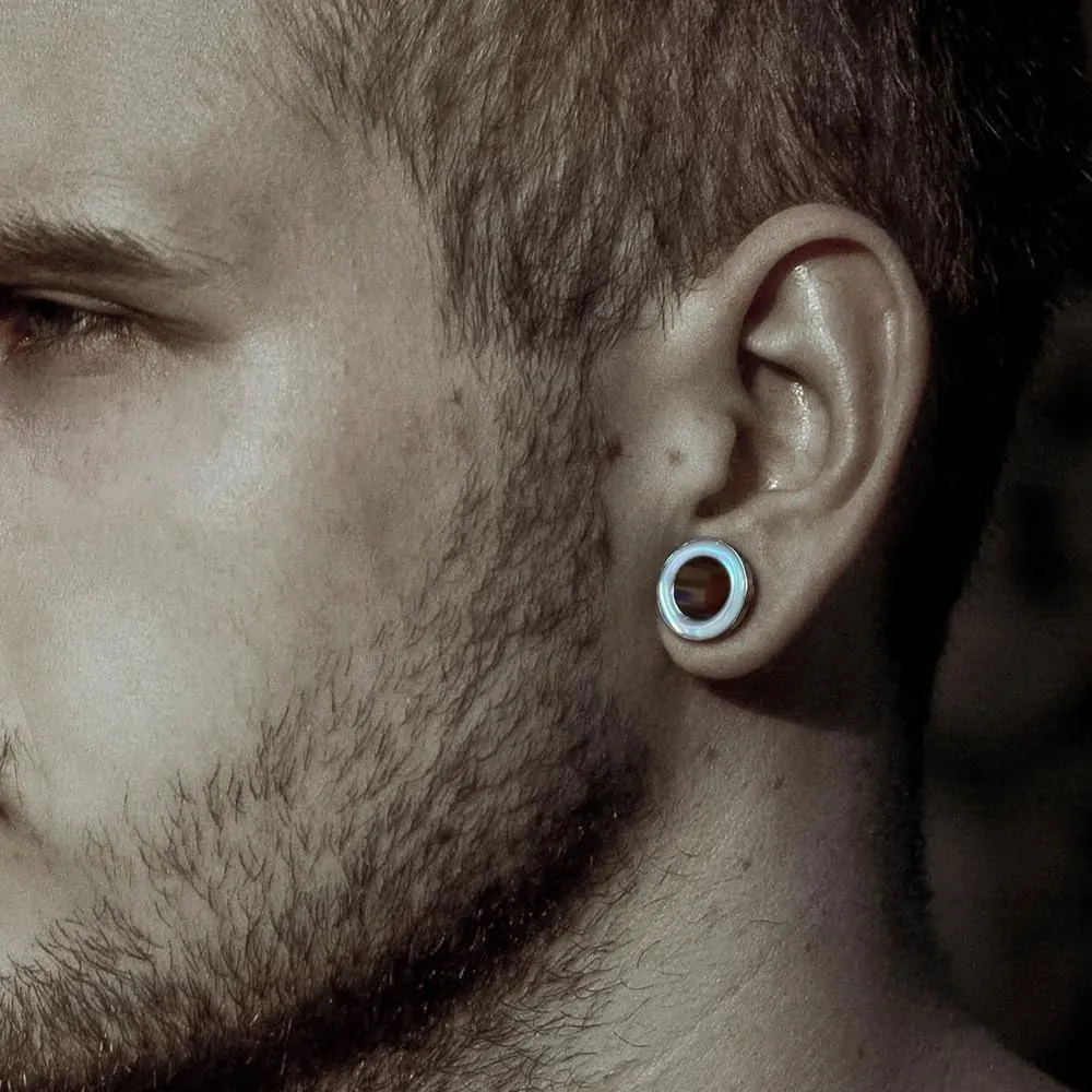 2 Pairs White Pearl Shell Stainless Steel Ear Gauges Plugs and Tunnels, Size 2g - 1 inch Hypoallergenic Surgical Steel Ear Stretcher Expander Body Jewelry