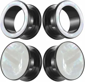2 Pairs White Pearl Shell Stainless Steel Ear Gauges Plugs and Tunnels, Size 2g - 1 inch Hypoallergenic Surgical Steel Ear Stretcher Expander Body Jewelry
