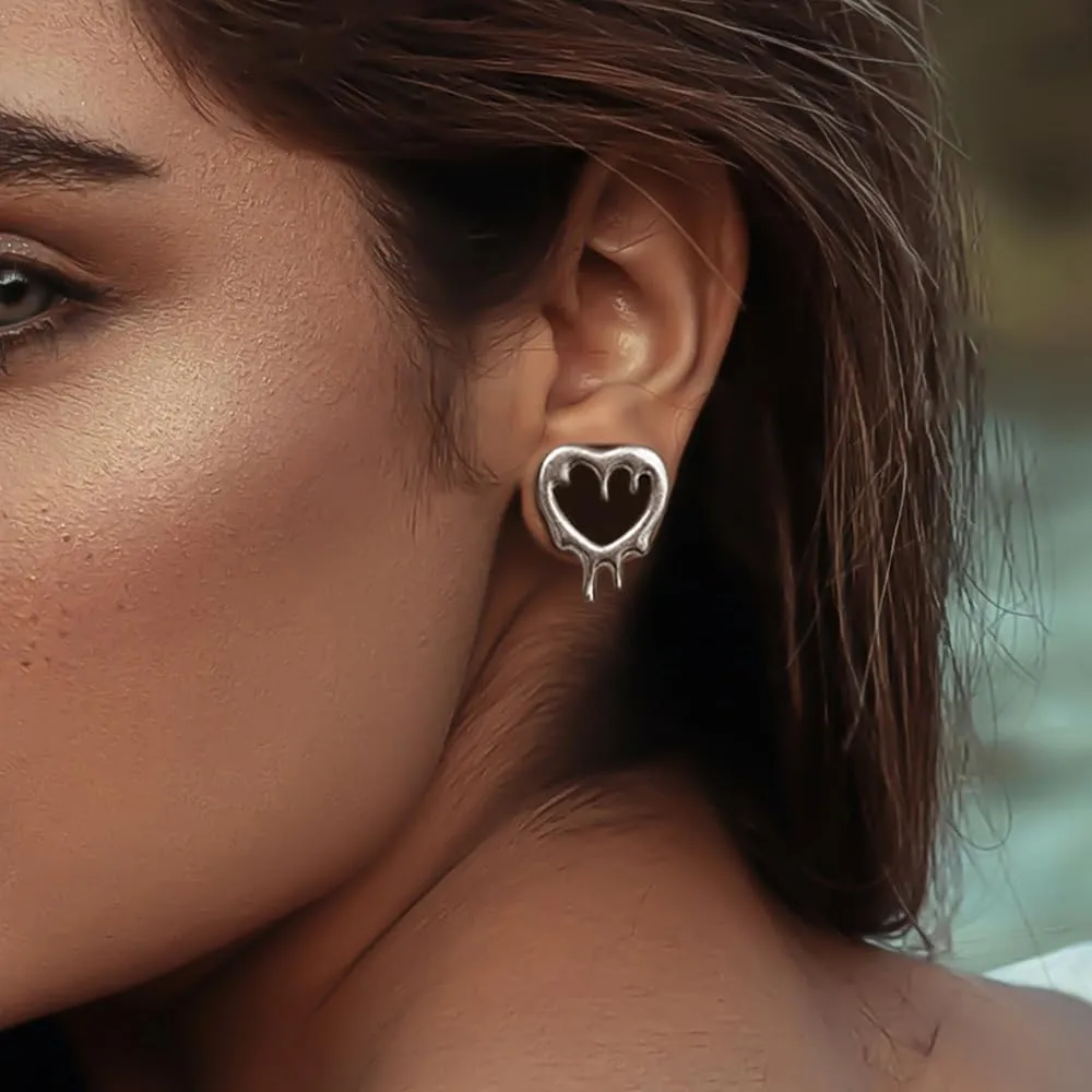2 Pcs Heart Style Ear Tunnels Gauge Earrings for Women, Size 0g - 1 inch Ear Plugs Gauges for Ears, Water Drops Design Hypoallergenic Stainless Steel Ear Gauges Body Jewelry