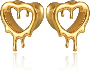 2 Pcs Heart Style Ear Tunnels Gauge Earrings for Women, Size 0g - 1 inch Ear Plugs Gauges for Ears, Water Drops Design Hypoallergenic Stainless Steel Ear Gauges Body Jewelry