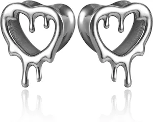 2 Pcs Heart Style Ear Tunnels Gauge Earrings for Women, Size 0g - 1 inch Ear Plugs Gauges for Ears, Water Drops Design Hypoallergenic Stainless Steel Ear Gauges Body Jewelry
