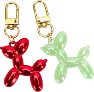 2 Pieces Jelly Balloon Dog Keychain  Cute Cartoon Animal Charm for Women & Girls, Red & Green Alloy Bag Accessories for Purse, Backpack, Car, Handbag