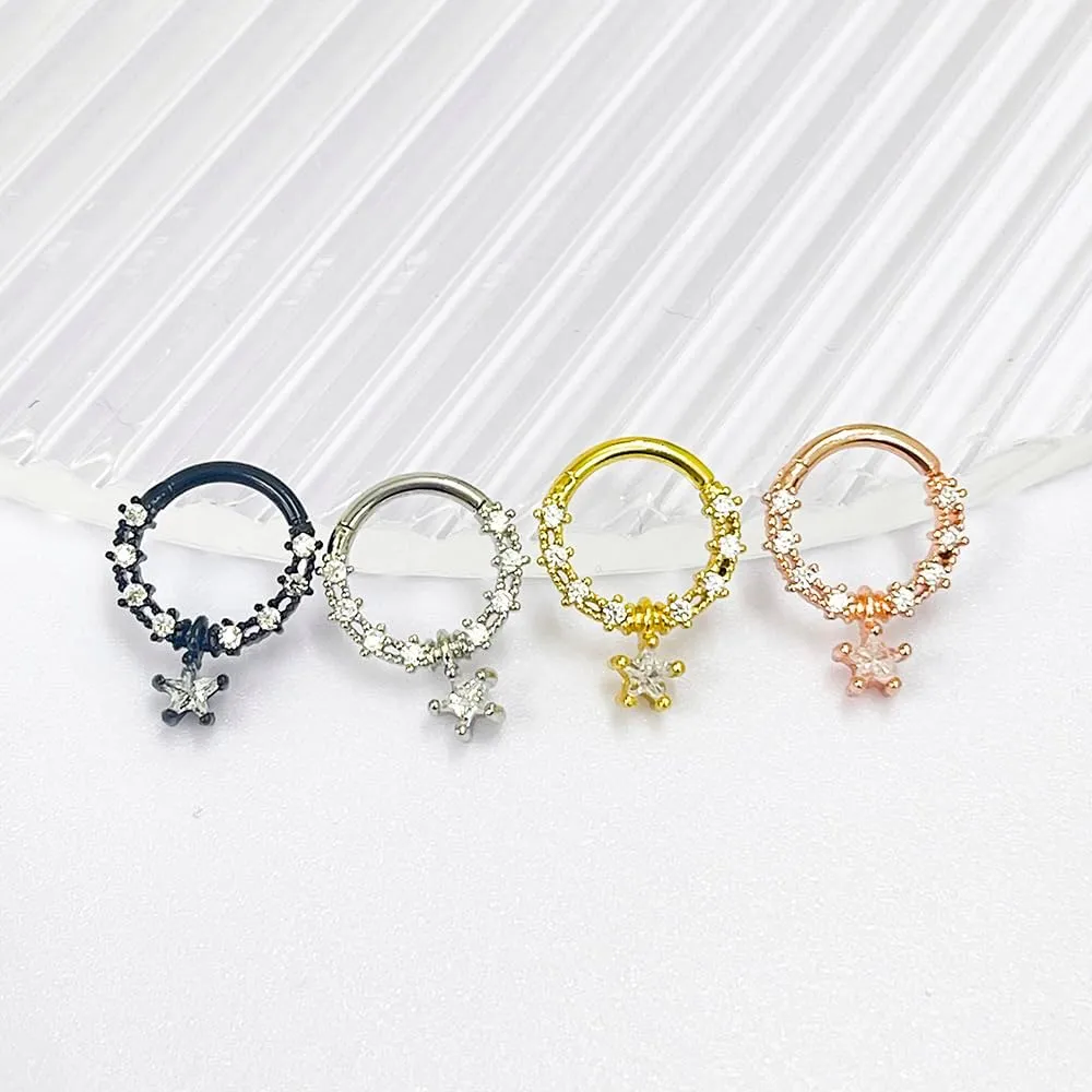 2Pcs 16G Rhinestone Star Septum Rings for Women Stainless Steel Hoop Nose Rings Cartilage Earrings Septum Conch Helix Cartilage Piercing Jewelry